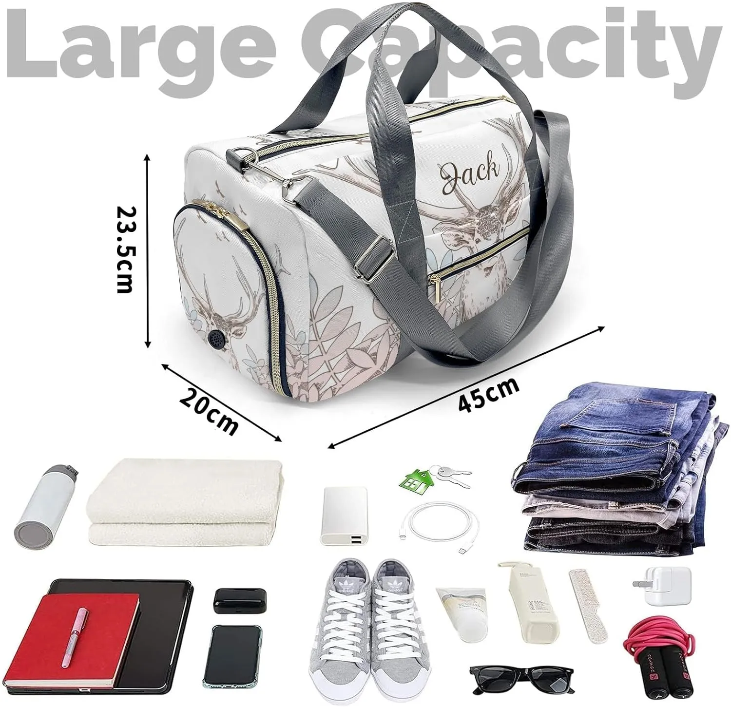 Personalized Gift Duffel Bag Nordic Grass Elk Travel in Style: Trendy Bags for Sport and Leisure