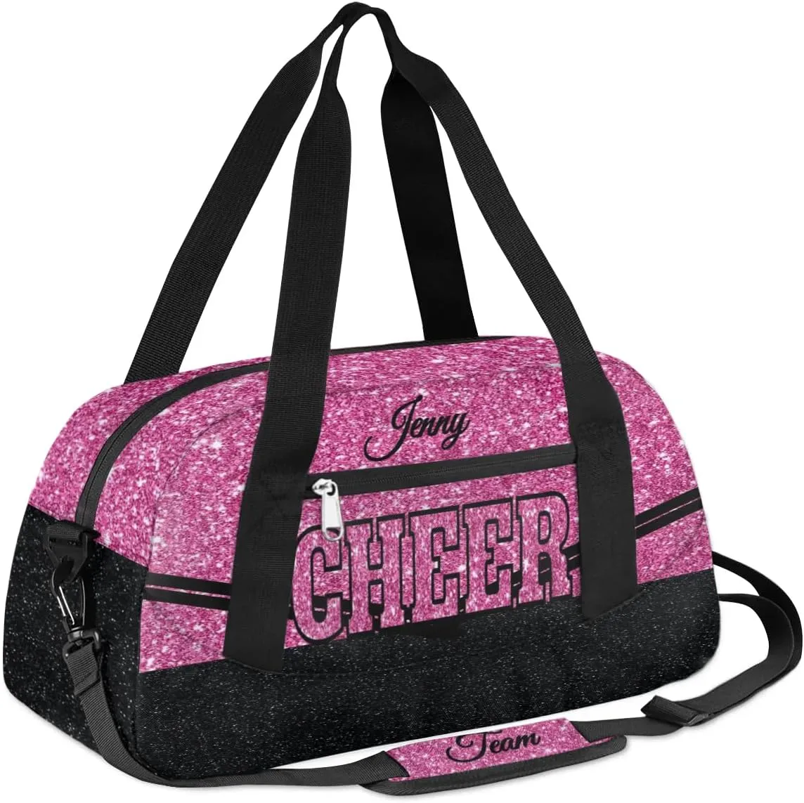 Personalized Glitter Cheer Bag Girls,Foldable Kids Duffel Bag Sports Bag Gym Custom Team Gift Weekender Bags Overnight Travel Lightweight Gymnastics Bag,Rose Red
