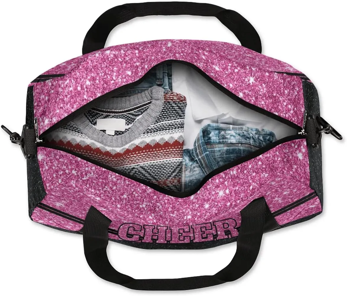 Personalized Glitter Cheer Bag Girls,Foldable Kids Duffel Bag Sports Bag Gym Custom Team Gift Weekender Bags Overnight Travel Lightweight Gymnastics Bag,Rose Red