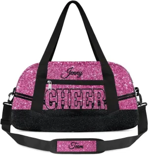 Personalized Glitter Cheer Bag Girls,Foldable Kids Duffel Bag Sports Bag Gym Custom Team Gift Weekender Bags Overnight Travel Lightweight Gymnastics Bag,Rose Red