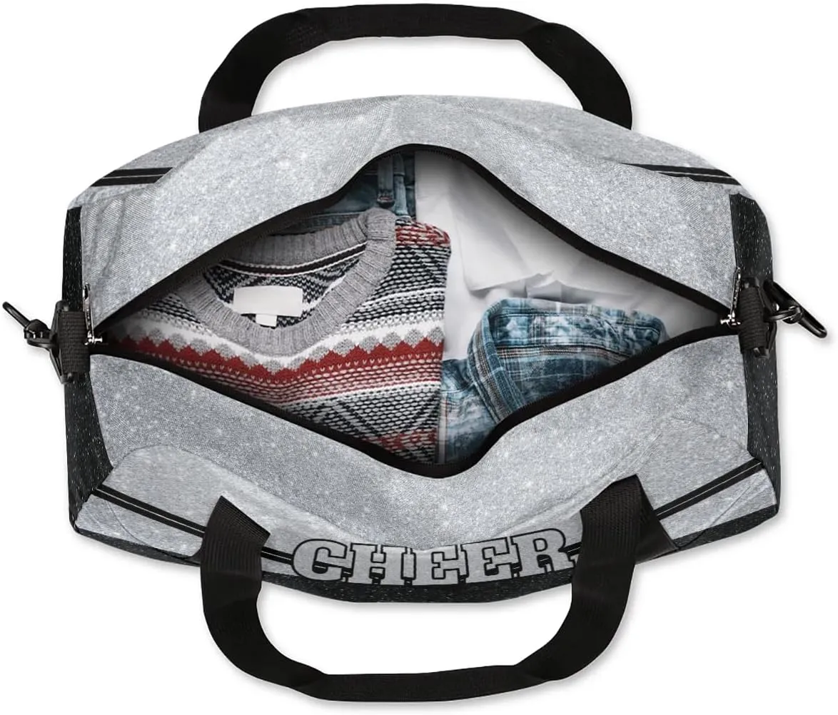 Personalized Glitter Cheer Bag Girls,Foldable Kids Duffel Bag Sports Bag Gym Custom Team Gift Weekender Bags Overnight Travel Lightweight Gymnastics Bag,Silvery