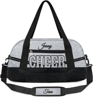 Personalized Glitter Cheer Bag Girls,Foldable Kids Duffel Bag Sports Bag Gym Custom Team Gift Weekender Bags Overnight Travel Lightweight Gymnastics Bag,Silvery