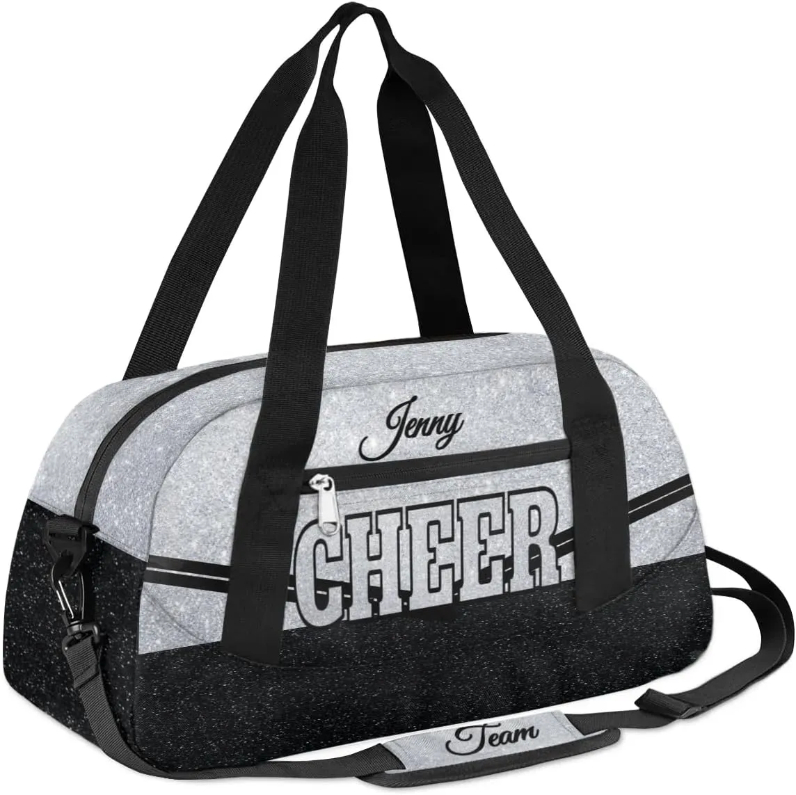 Personalized Glitter Cheer Bag Girls,Foldable Kids Duffel Bag Sports Bag Gym Custom Team Gift Weekender Bags Overnight Travel Lightweight Gymnastics Bag,Silvery
