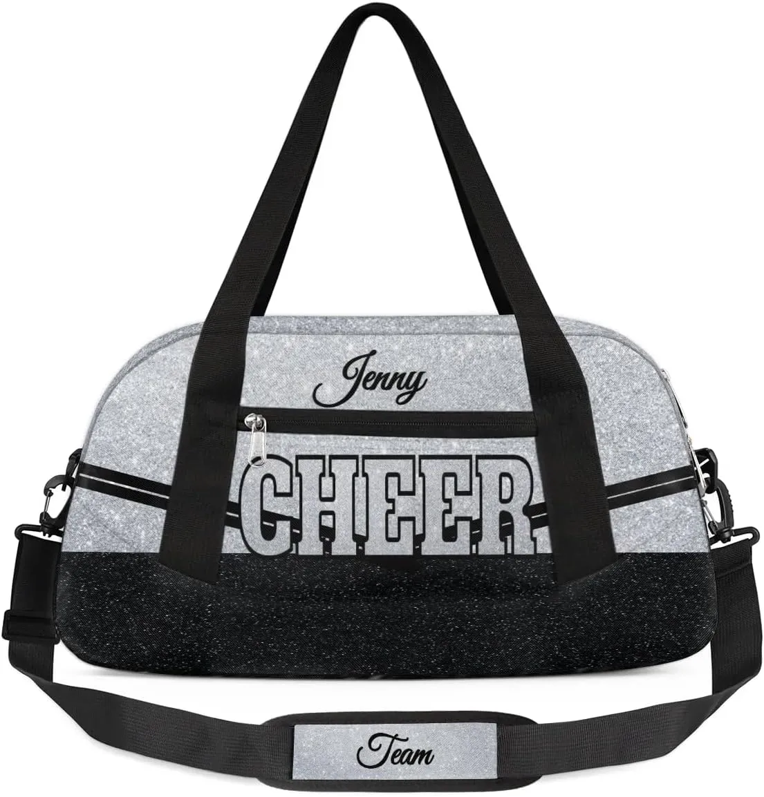 Personalized Glitter Cheer Bag Girls,Foldable Kids Duffel Bag Sports Bag Gym Custom Team Gift Weekender Bags Overnight Travel Lightweight Gymnastics Bag,Silvery