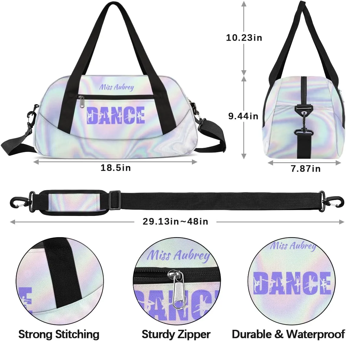 Personalized Gym Bag for Girls Teens, Custom Dance Bag Overnight Small Duffel Bag Carry On Weekend Sports Travel Bag for School Practice Gymnastics Ballet, Purple Neon