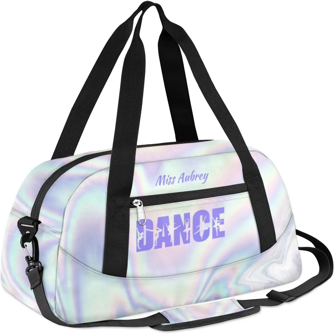 Personalized Gym Bag for Girls Teens, Custom Dance Bag Overnight Small Duffel Bag Carry On Weekend Sports Travel Bag for School Practice Gymnastics Ballet, Purple Neon
