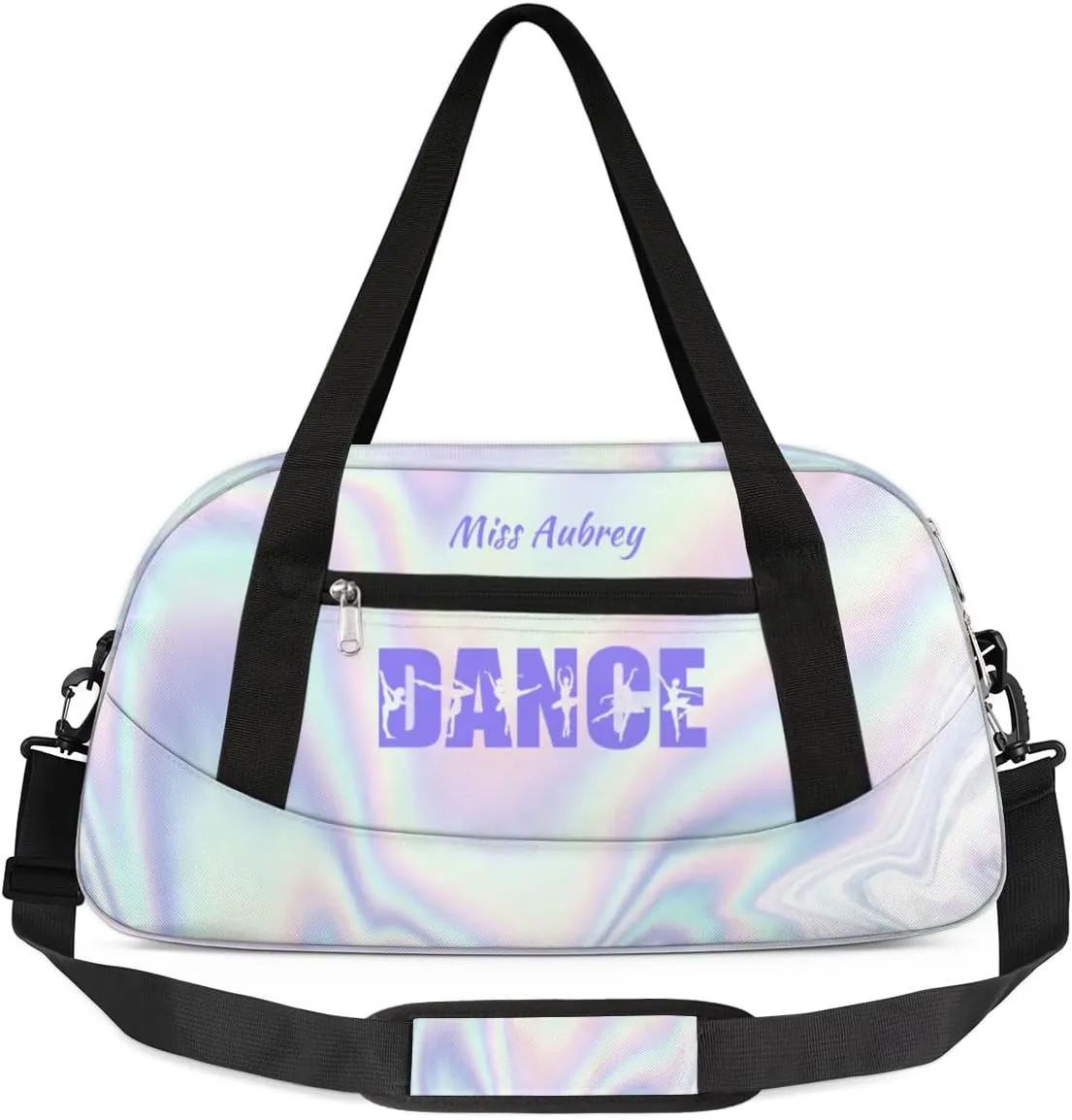 Personalized Gym Bag for Girls Teens, Custom Dance Bag Overnight Small Duffel Bag Carry On Weekend Sports Travel Bag for School Practice Gymnastics Ballet, Purple Neon