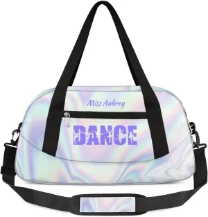 Personalized Gym Bag for Girls Teens, Custom Dance Bag Overnight Small Duffel Bag Carry On Weekend Sports Travel Bag for School Practice Gymnastics Ballet, Purple Neon