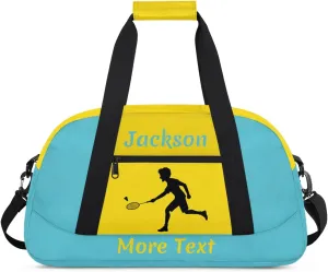 Personalized Kids Gym Bag for Boys Custom Name Sports Duffel Bag Weekender Overnight Travel Bags Blue Badminton Gifts