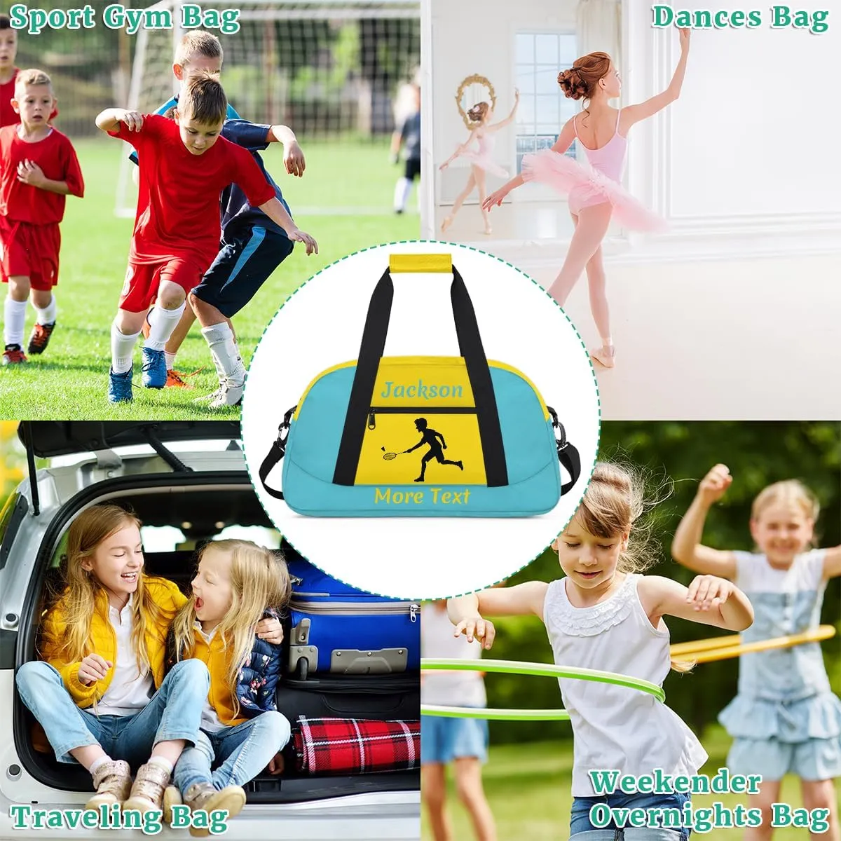 Personalized Kids Gym Bag for Boys Custom Name Sports Duffel Bag Weekender Overnight Travel Bags Blue Badminton Gifts