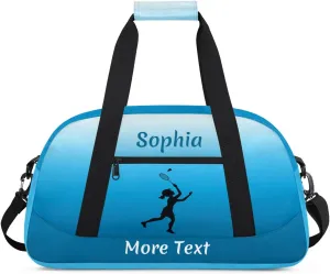 Personalized Kids Gym Bag for Girls Custom Name Sports Duffel Bag Weekender Overnight Travel Bags Blue Badminton Gifts