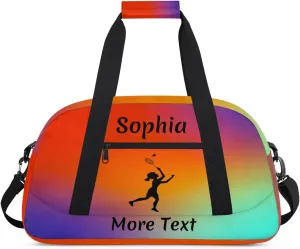 Personalized Kids Gym Bag for Girls Custom Name Sports Duffel Bag Weekender Overnight Travel Bags Red Gradient Badminton Gifts