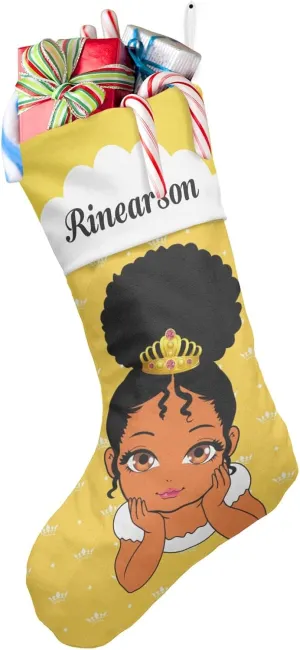 Personalized Lemond Crown Princess Afro Girl Christmas Stocking Xmas Socks Hanging Decor Fireplace Tree,Custom Large Family Stockings for Party Holiday Boy Girl 1 Pack