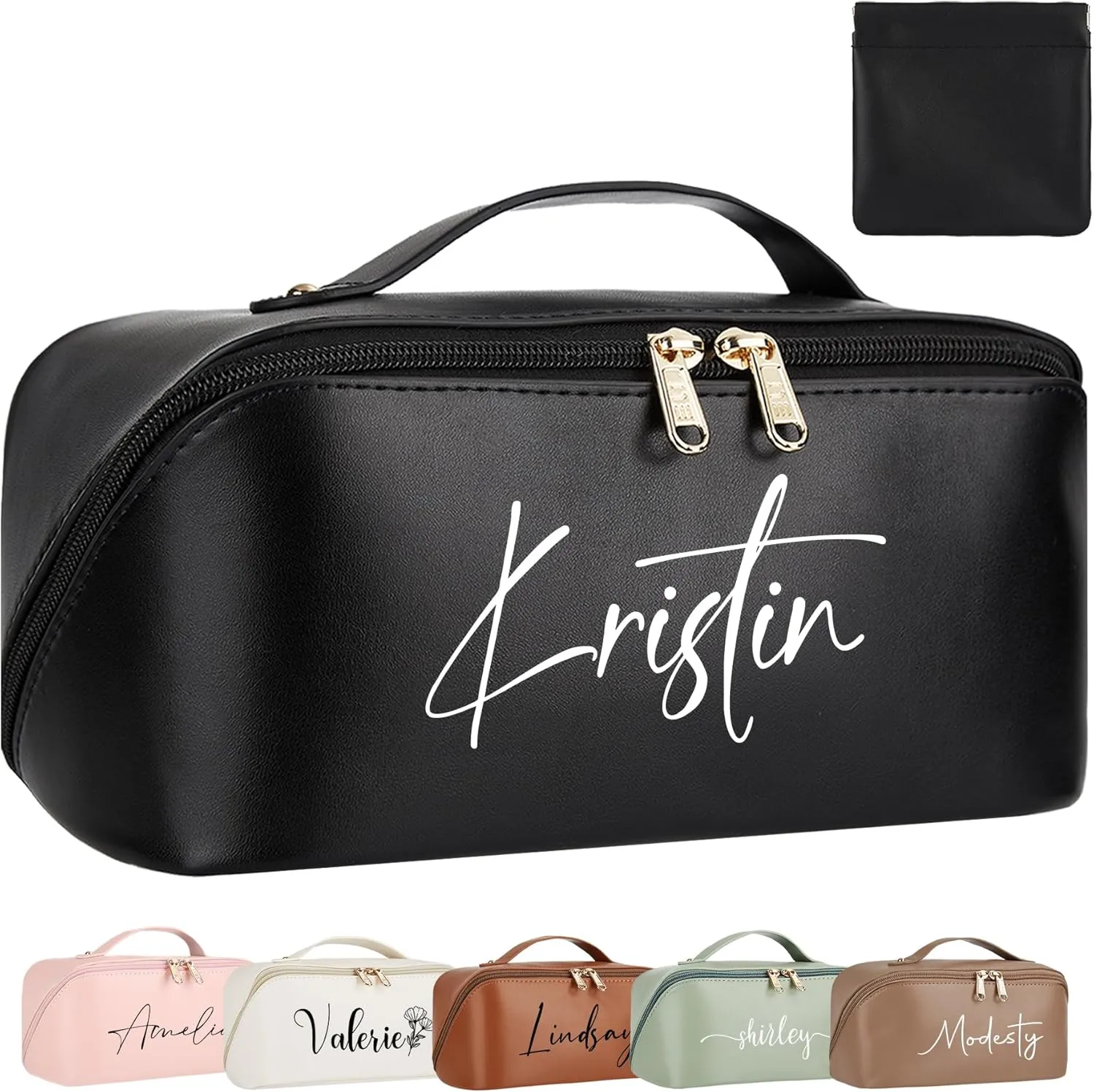 Personalized Makeup Bag - 2 Pcs Cosmetic Bags Set,Double Metal Zipper Makeup Organizer,Toiletry Bag with Divider & Handle,Travel Essentials