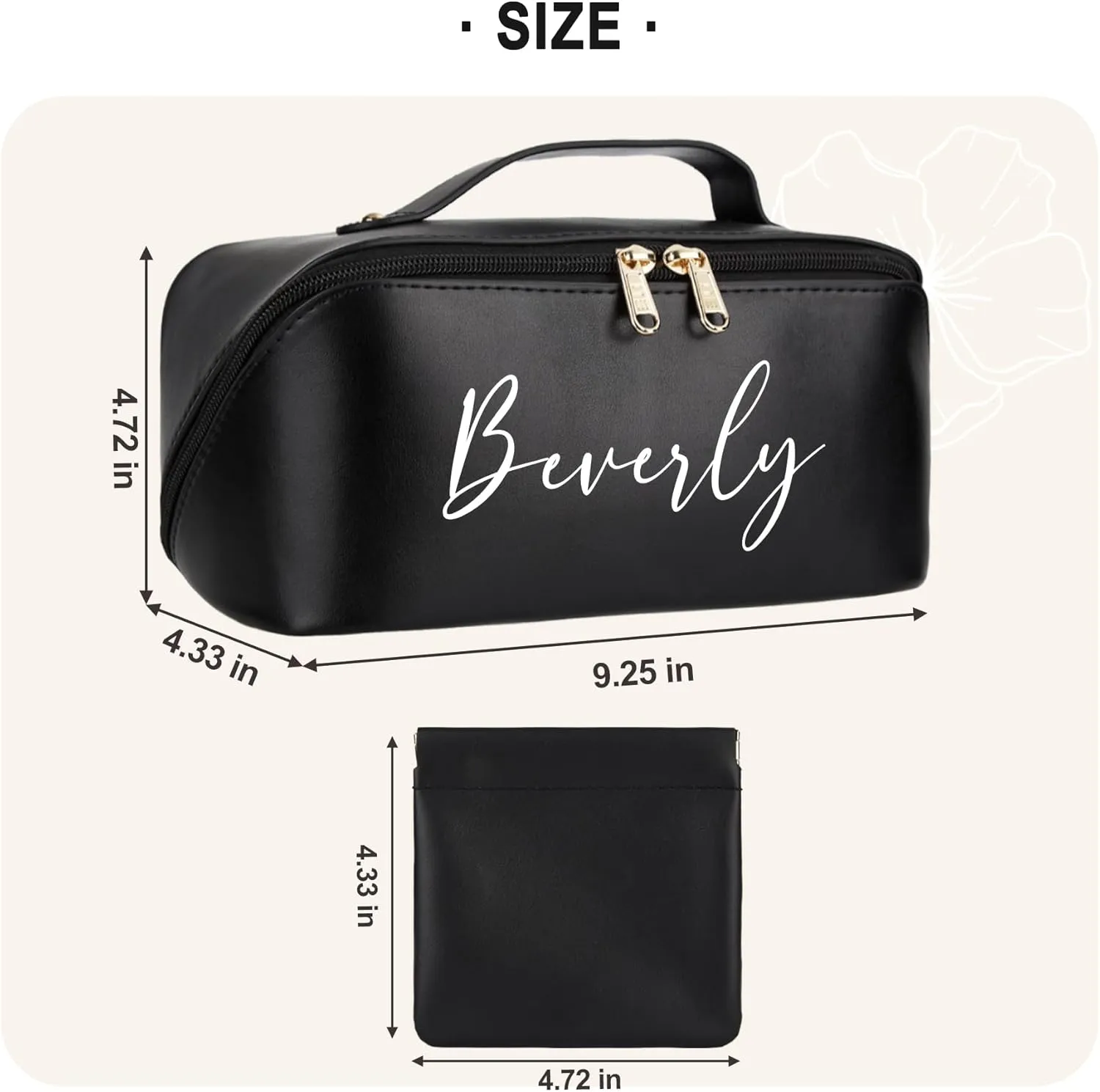 Personalized Makeup Bag - 2 Pcs Cosmetic Bags Set,Double Metal Zipper Makeup Organizer,Toiletry Bag with Divider & Handle,Travel Essentials