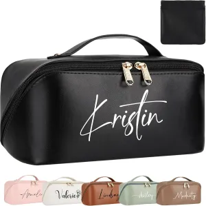 Personalized Makeup Bag - 2 Pcs Cosmetic Bags Set,Double Metal Zipper Makeup Organizer,Toiletry Bag with Divider & Handle,Travel Essentials
