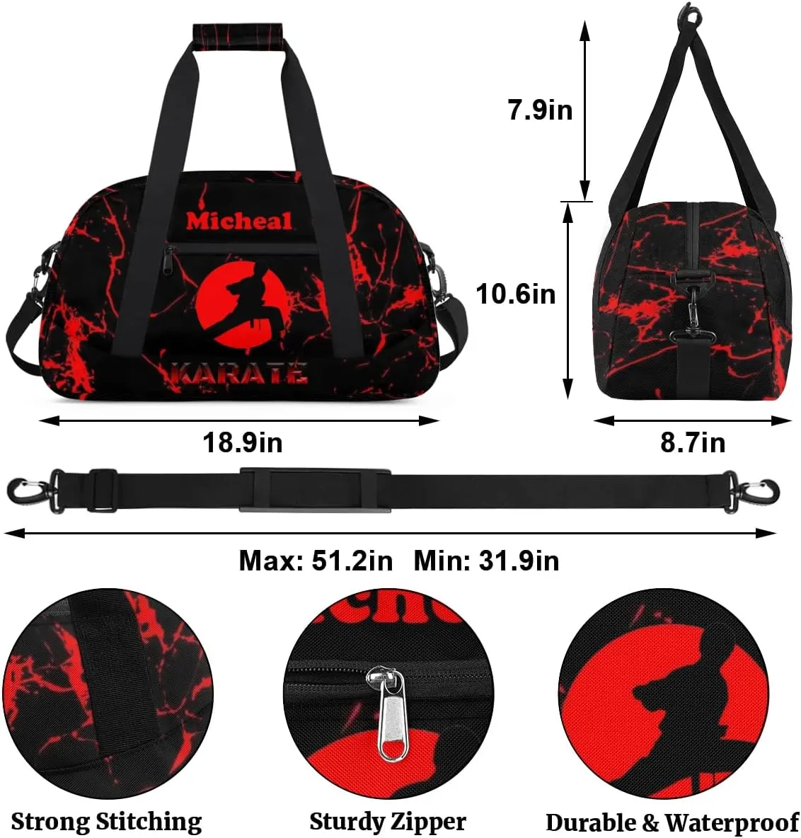 Personalized Martial Art Bag Duffel Bag for Girls, Custom Taekwondo Karate Bag Overnight Bags for Travel Weekender Practice Karate