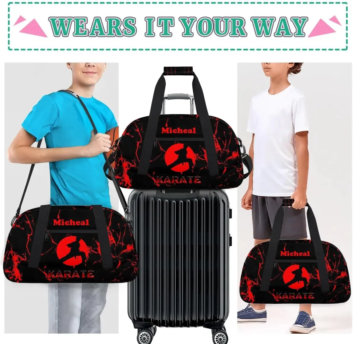 Personalized Martial Art Bag Duffel Bag for Girls, Custom Taekwondo Karate Bag Overnight Bags for Travel Weekender Practice Karate