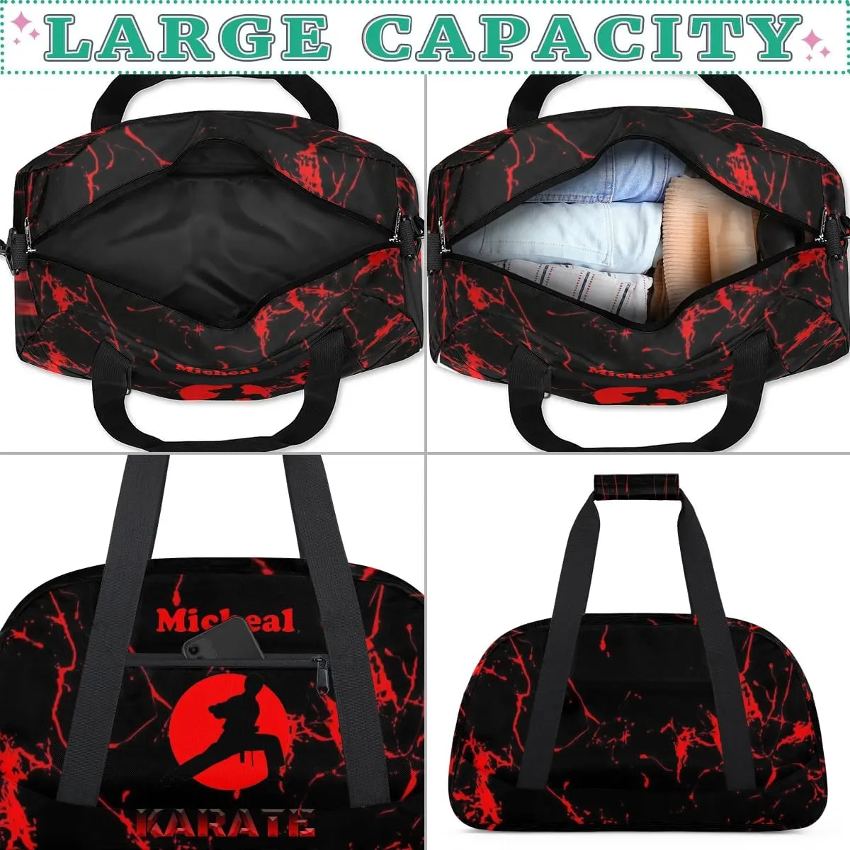 Personalized Martial Art Bag Duffel Bag for Girls, Custom Taekwondo Karate Bag Overnight Bags for Travel Weekender Practice Karate