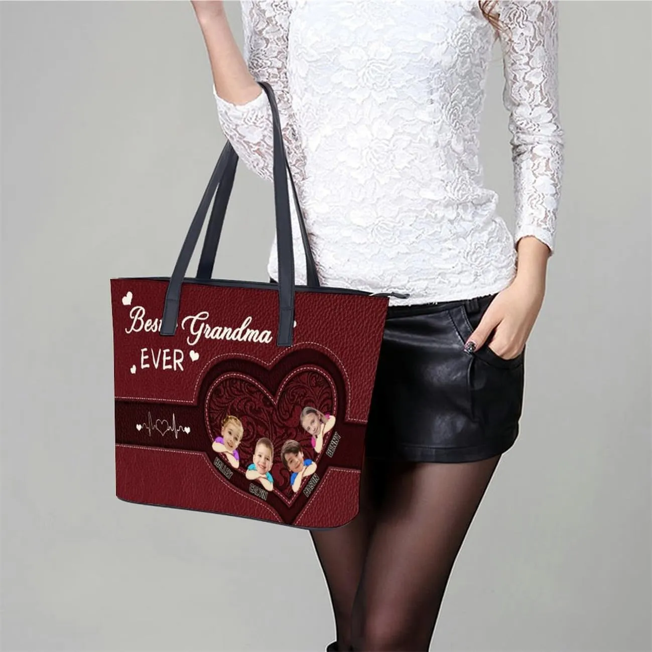 Personalized Mom Single Shoulder Bag Custom Name Grandmother Leather Handbag Loving Gift For Grandma Mother