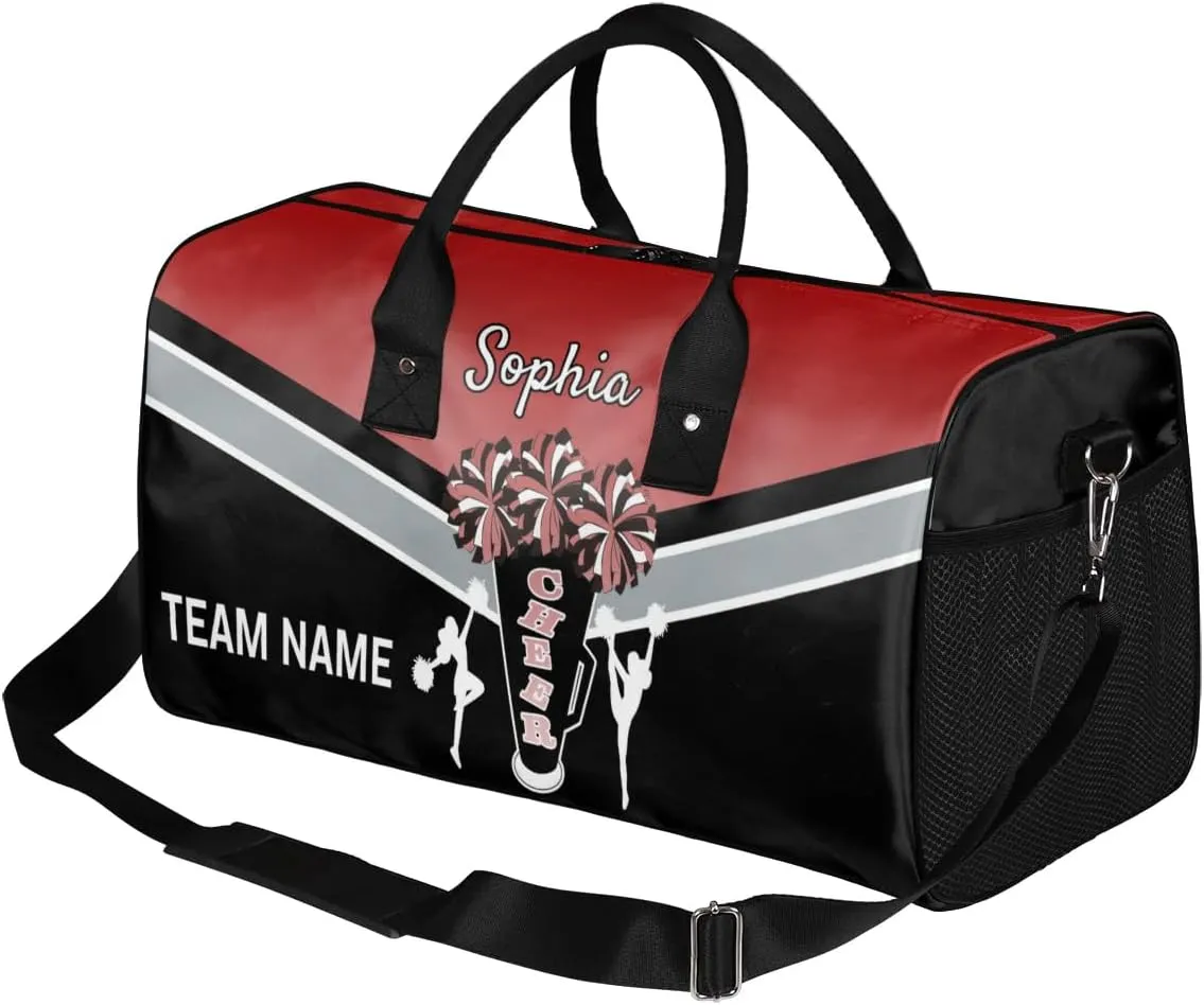 Personalized Name Cheer Bags for Cheerleaders, Custom Travel Duffle Bag, Custom Sports Bag for Women, Cheerleading Overnight Weekender Bag, Deep Red Gradient