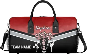 Personalized Name Cheer Bags for Cheerleaders, Custom Travel Duffle Bag, Custom Sports Bag for Women, Cheerleading Overnight Weekender Bag, Deep Red Gradient