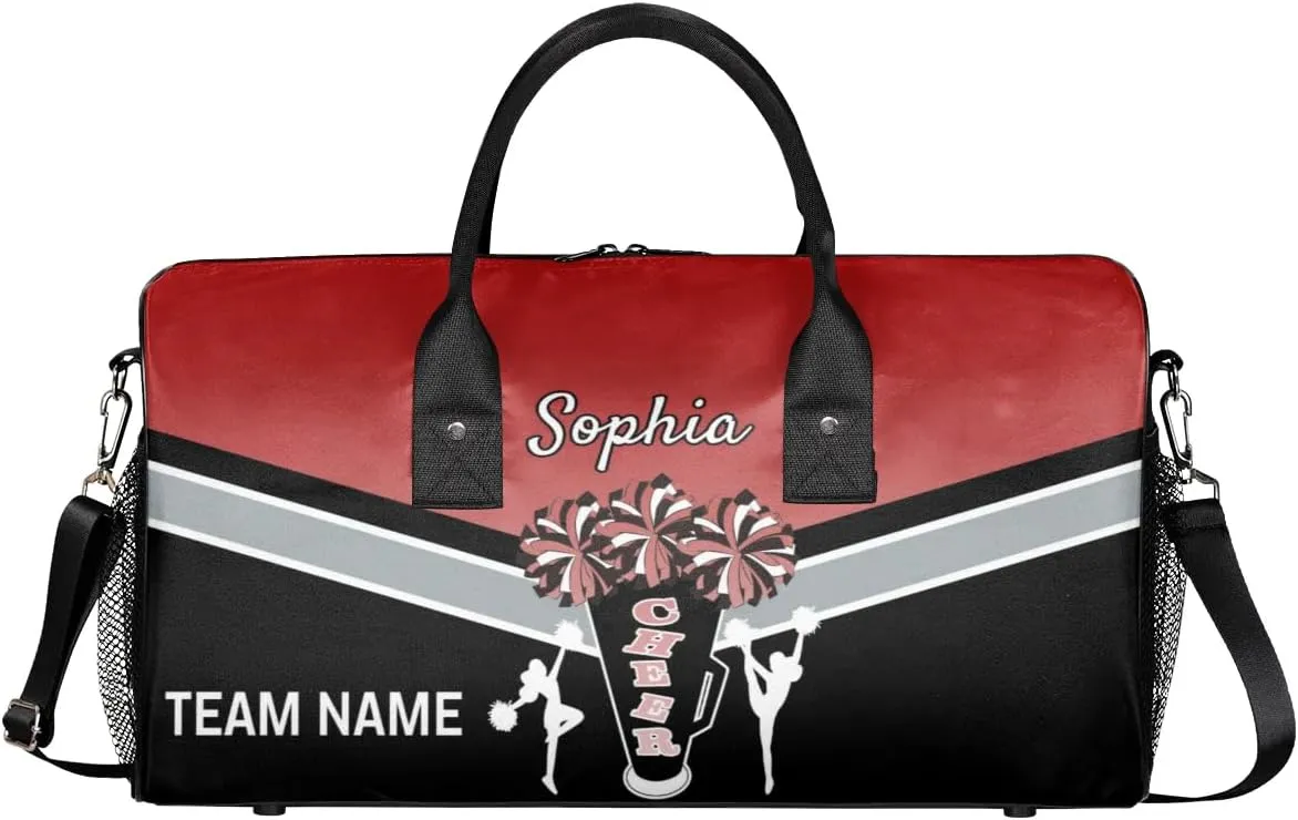 Personalized Name Cheer Bags for Cheerleaders, Custom Travel Duffle Bag, Custom Sports Bag for Women, Cheerleading Overnight Weekender Bag, Deep Red Gradient