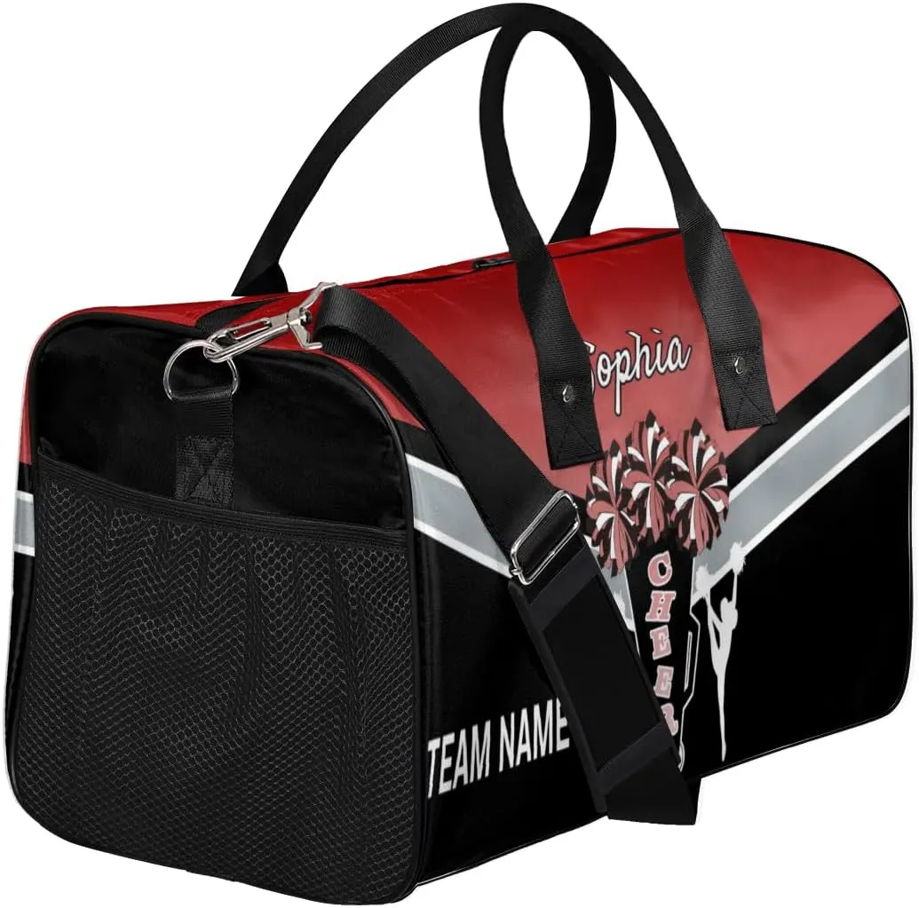 Personalized Name Cheer Bags for Cheerleaders, Custom Travel Duffle Bag, Custom Sports Bag for Women, Cheerleading Overnight Weekender Bag, Deep Red Gradient
