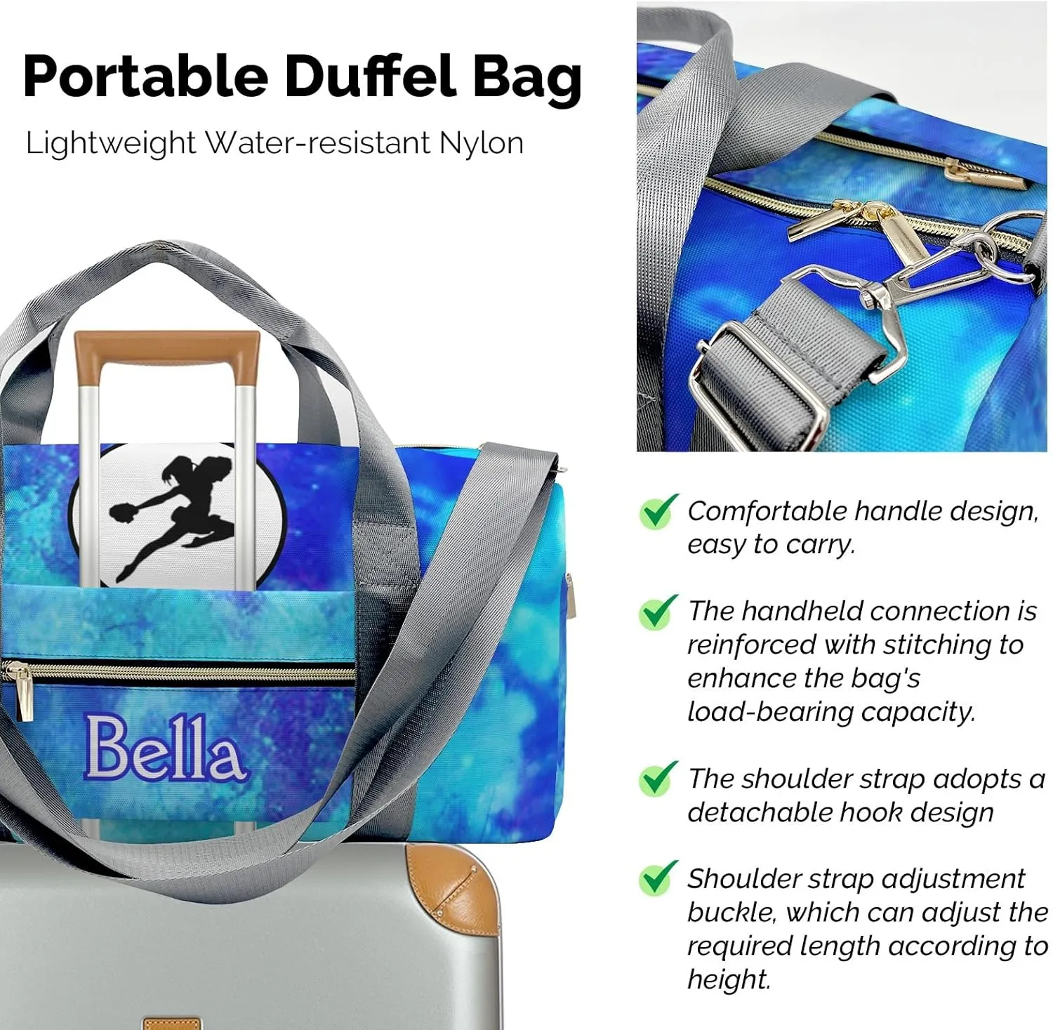 Personalized Name Duffel Bag Cheerleader Watercolor Blue On-the-Go Fitness: Travel Bags Designed for Active Living