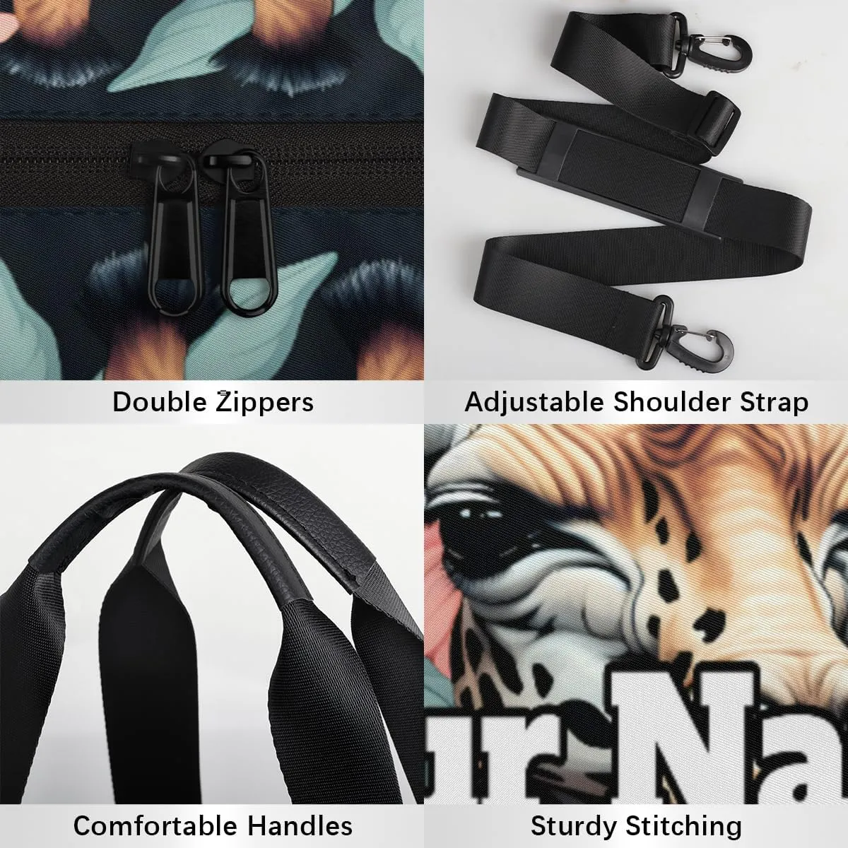 Personalized Name Gym Bag for Women, Customized Giraffes Print Cylinder Sports Bags for Men, Waterproof Weekender Bag, Duffle Bags for Travel Swim Dance, Flower