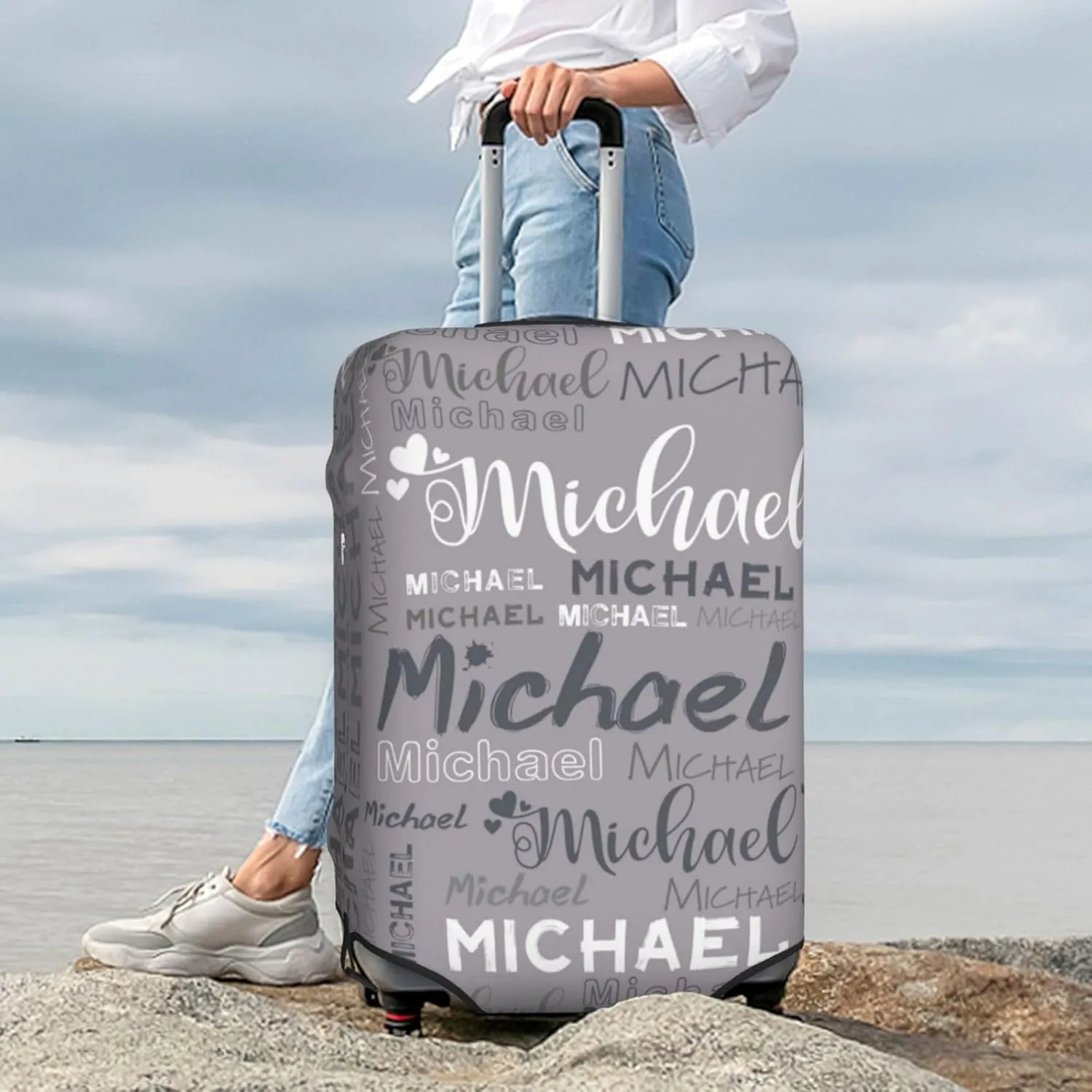 Personalized Name Luggage Cover, Custom Travel Carry on Cover Protector Wrap Gift for Men Women, Waterproof Stretchable Suitcase Protector for Travel Business Couples Family, S Size Fits 18-21 In
