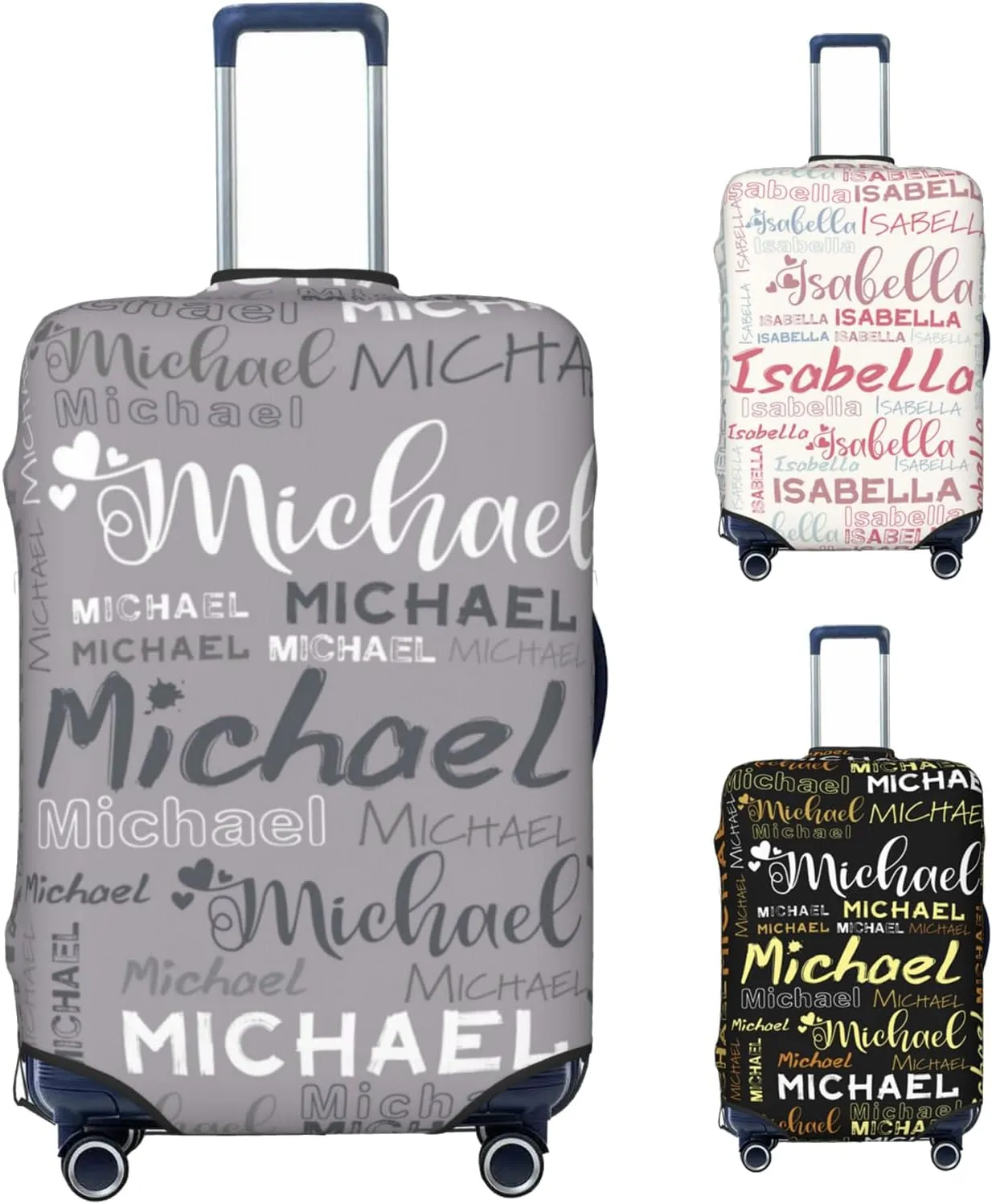 Personalized Name Luggage Cover, Custom Travel Carry on Cover Protector Wrap Gift for Men Women, Waterproof Stretchable Suitcase Protector for Travel Business Couples Family, S Size Fits 18-21 In