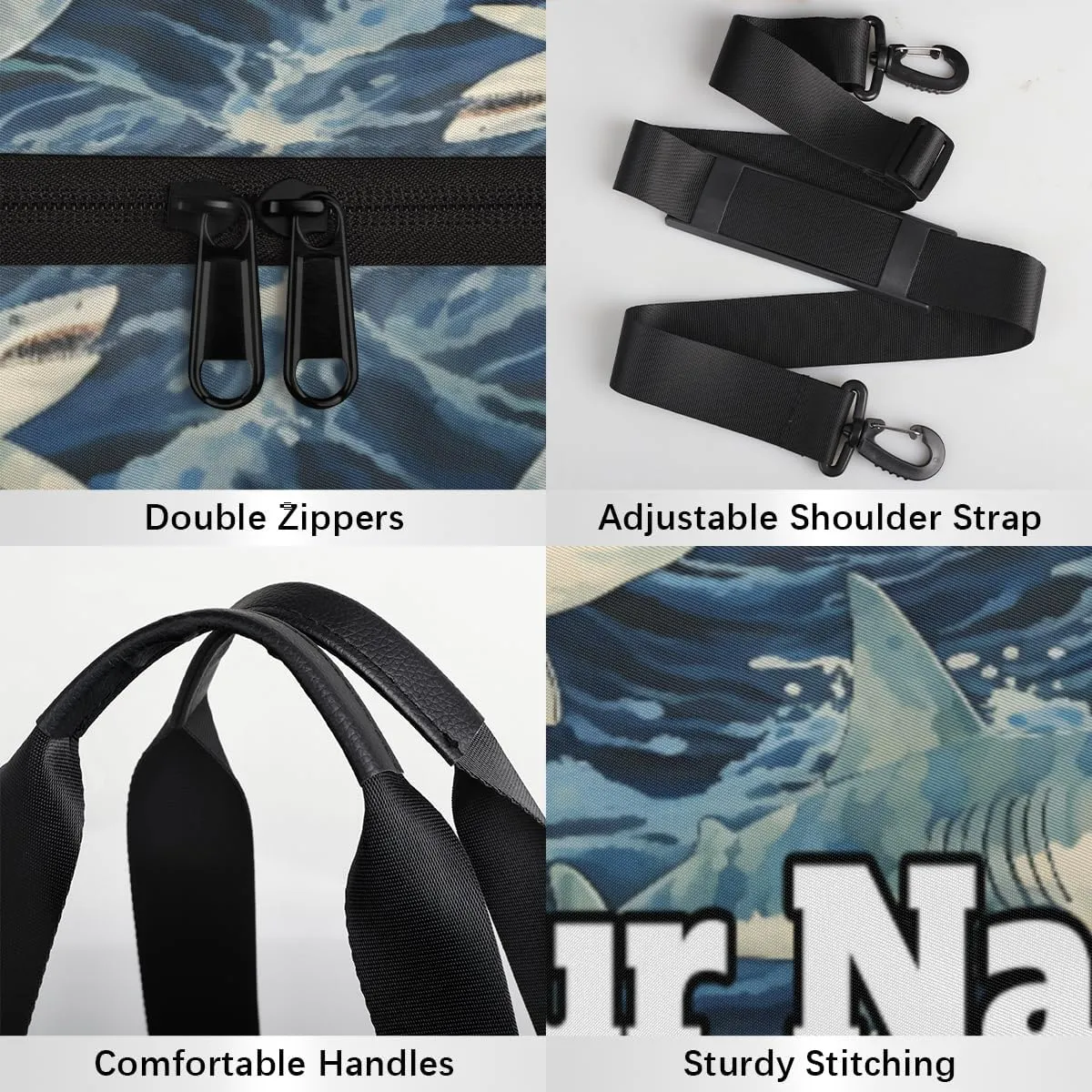 Personalized Ocean Animal Sport Gym Bag, Custom Name Duffel Bags for Men, Waterproof Custom Sport Duffel Bag, Gymnastics Dance, shark