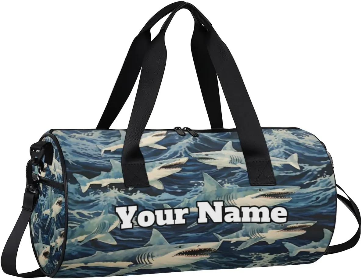 Personalized Ocean Animal Sport Gym Bag, Custom Name Duffel Bags for Men, Waterproof Custom Sport Duffel Bag, Gymnastics Dance, shark