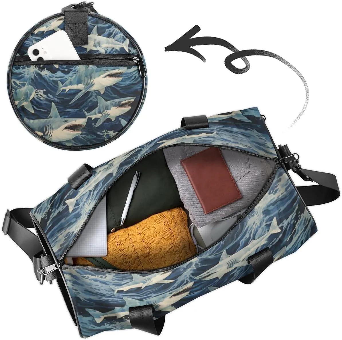Personalized Ocean Animal Sport Gym Bag, Custom Name Duffel Bags for Men, Waterproof Custom Sport Duffel Bag, Gymnastics Dance, shark
