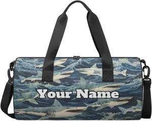Personalized Ocean Animal Sport Gym Bag, Custom Name Duffel Bags for Men, Waterproof Custom Sport Duffel Bag, Gymnastics Dance, shark