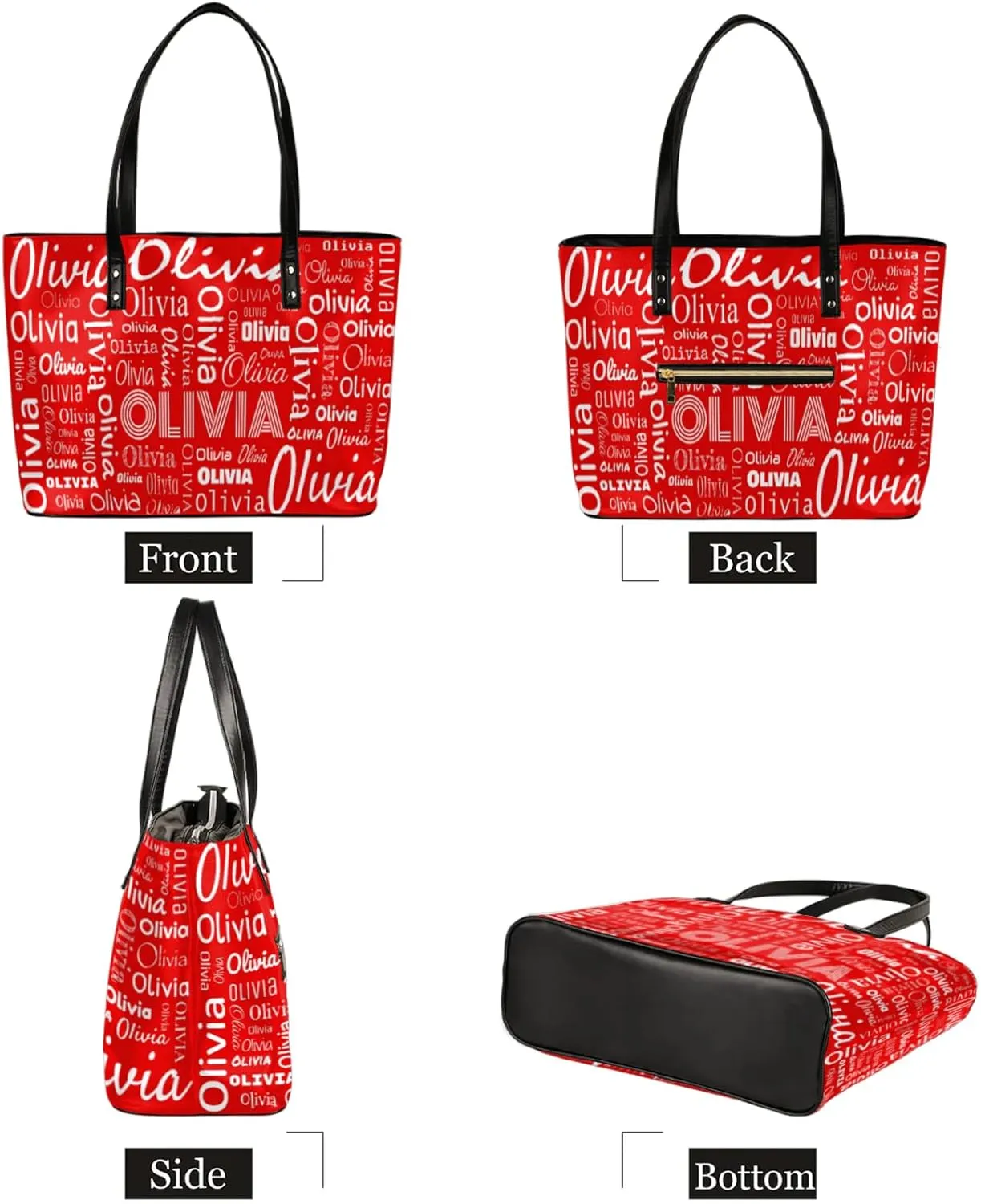 Personalized PU Leather Handbags for Women, Fashion Casual Shoulder Tote Bag Shopper Handbag Customized Gifts