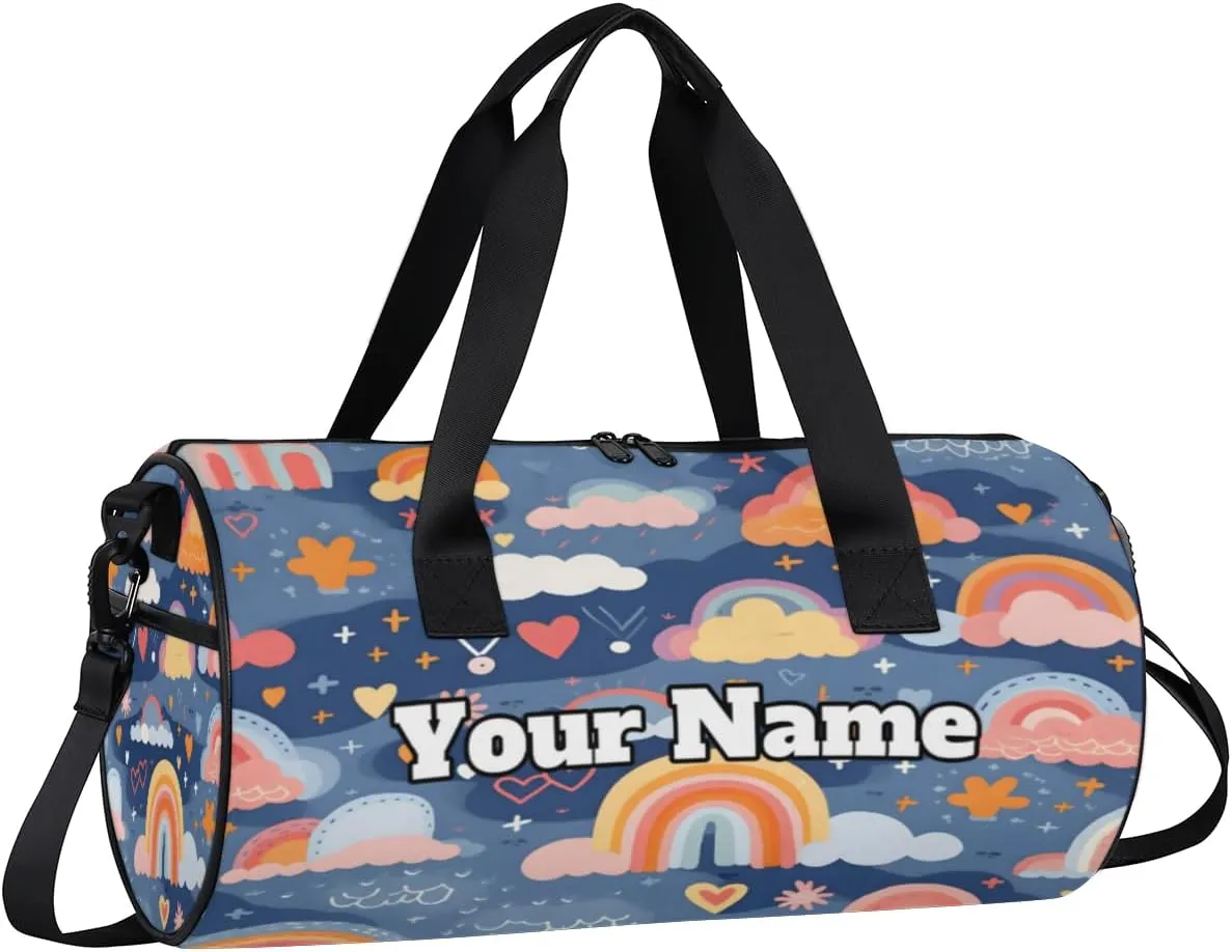 Personalized Rainbow Sport Gym Bag, Custom Name Duffel Bags for Men, Waterproof Custom Sport Duffel Bag, Gymnastics Dance, Abstract Rainbow