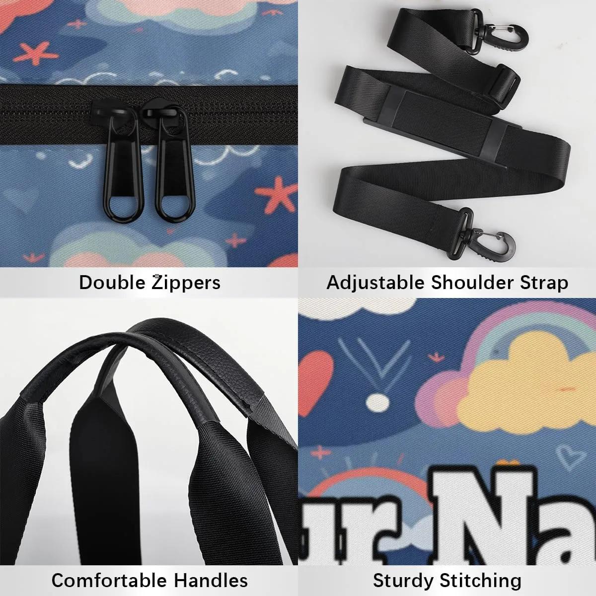 Personalized Rainbow Sport Gym Bag, Custom Name Duffel Bags for Men, Waterproof Custom Sport Duffel Bag, Gymnastics Dance, Abstract Rainbow