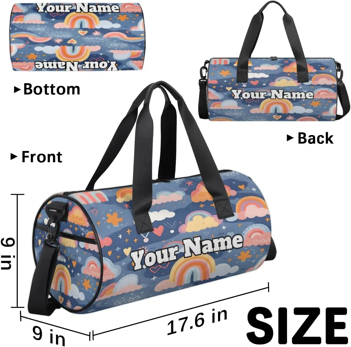 Personalized Rainbow Sport Gym Bag, Custom Name Duffel Bags for Men, Waterproof Custom Sport Duffel Bag, Gymnastics Dance, Abstract Rainbow