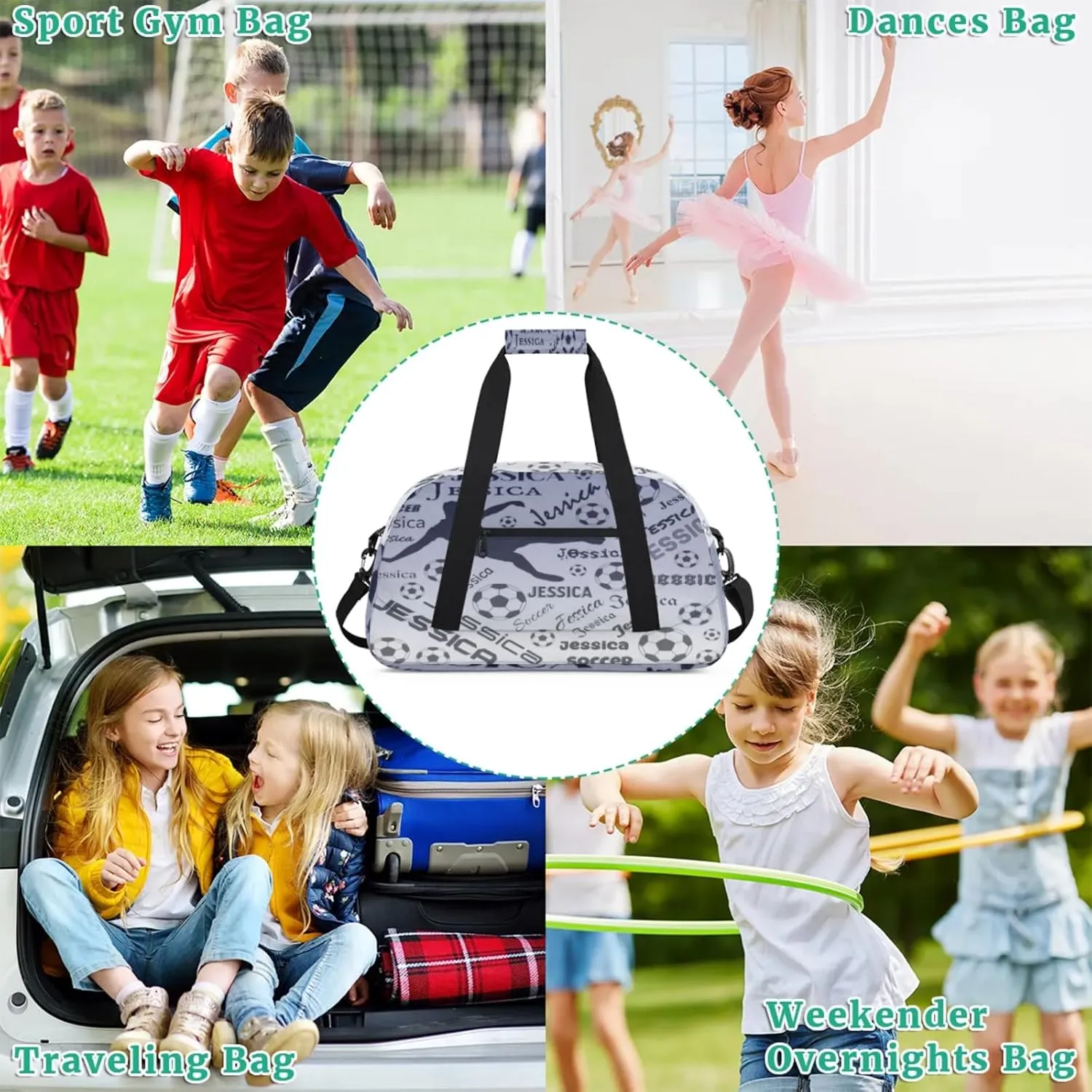 Personalized Soccer Sports Duffel Bag for Women, Custom Travel Gym Bags Birthday Gifts with Your Name, Cheer Dance Overnight Weekender Bag Cobalt Blue Gradient