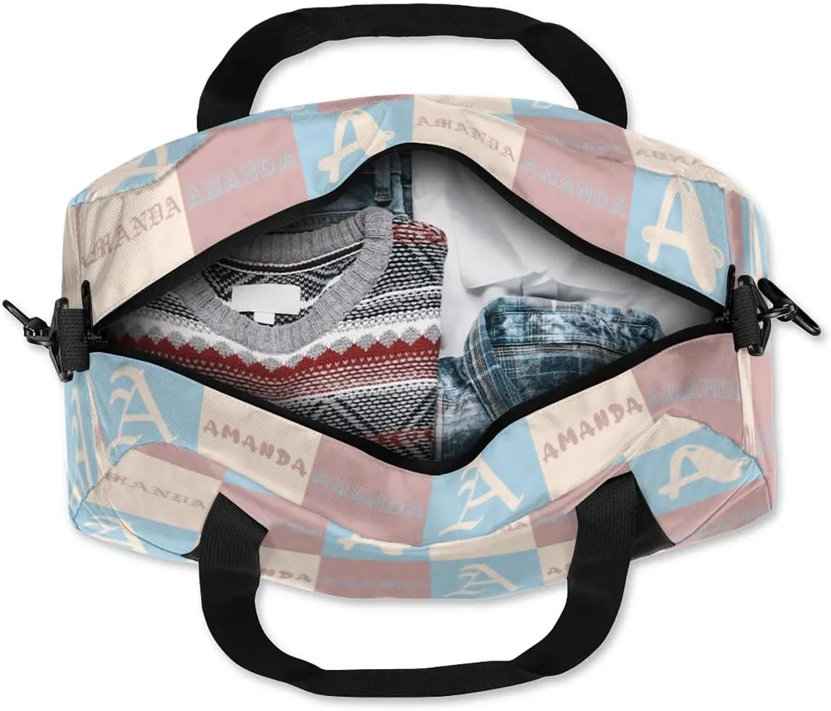 Personalized Sport Dance Bag Custom Boys Gym Bag Girls Ballet Dance Bag Customize Travel Duffle Bag with Name Overnight Weekender Bags (Blue Beige Brown)