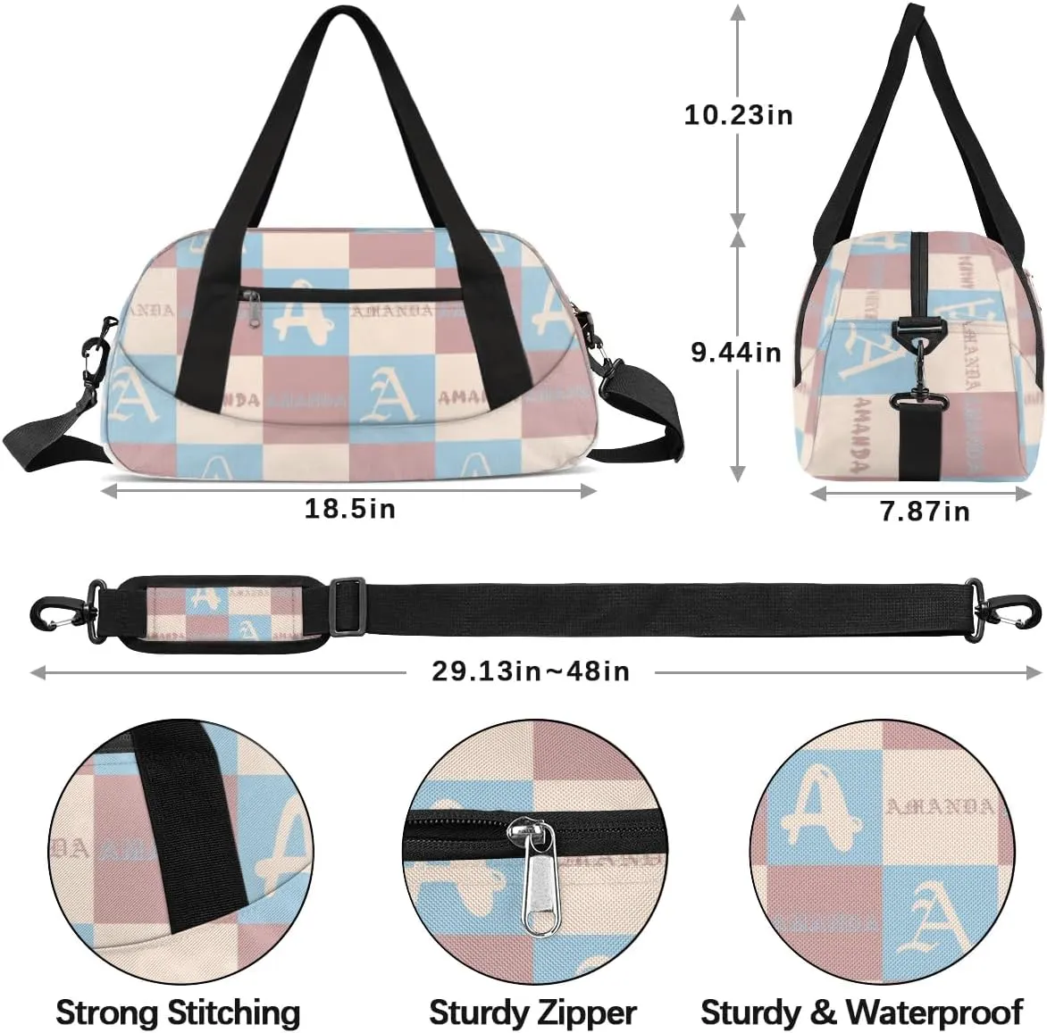 Personalized Sport Dance Bag Custom Boys Gym Bag Girls Ballet Dance Bag Customize Travel Duffle Bag with Name Overnight Weekender Bags (Blue Beige Brown)