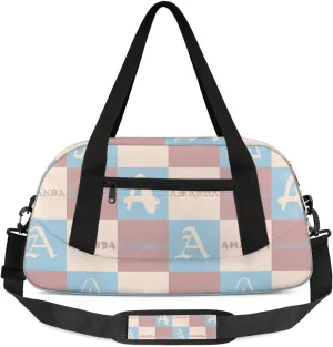 Personalized Sport Dance Bag Custom Boys Gym Bag Girls Ballet Dance Bag Customize Travel Duffle Bag with Name Overnight Weekender Bags (Blue Beige Brown)