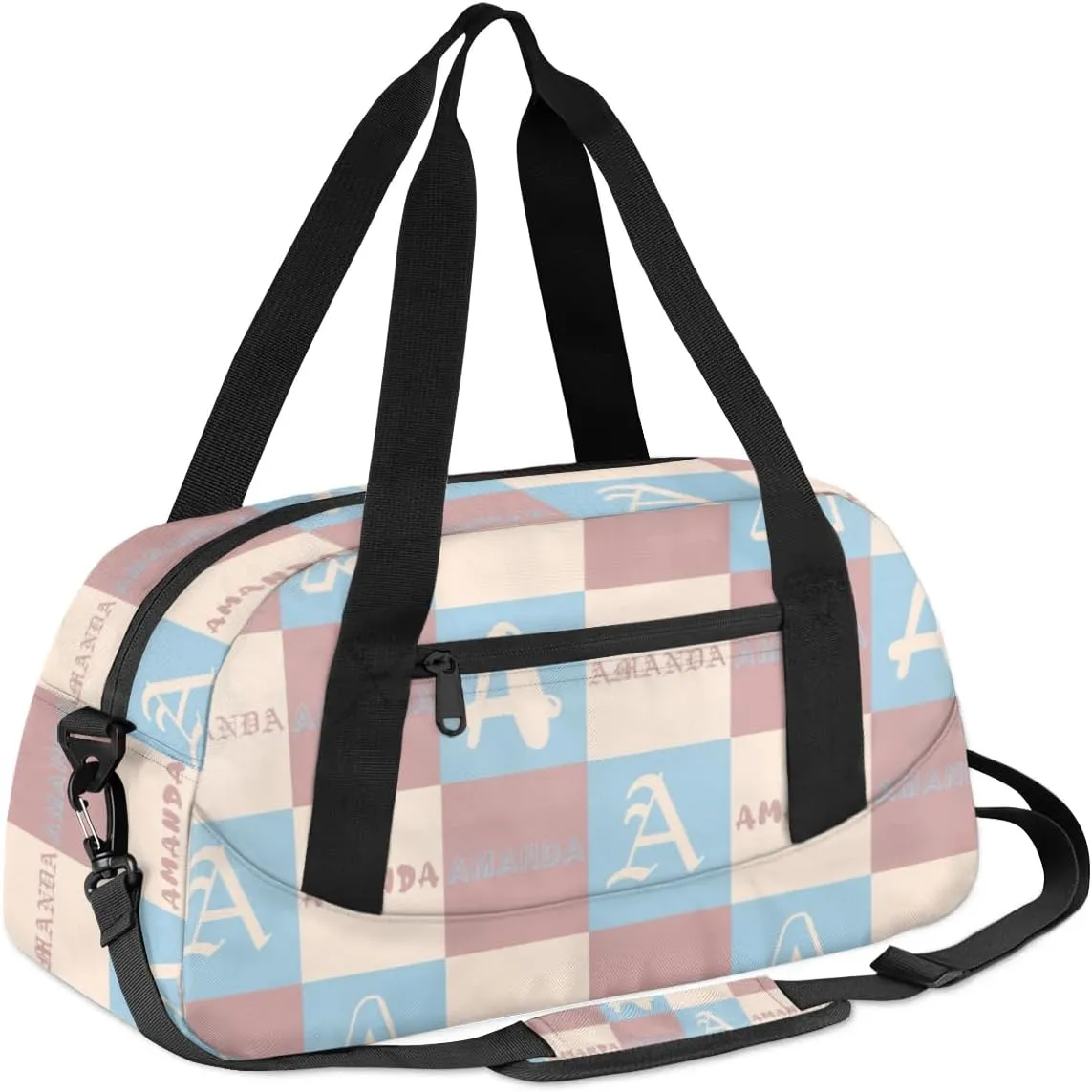 Personalized Sport Dance Bag Custom Boys Gym Bag Girls Ballet Dance Bag Customize Travel Duffle Bag with Name Overnight Weekender Bags (Blue Beige Brown)