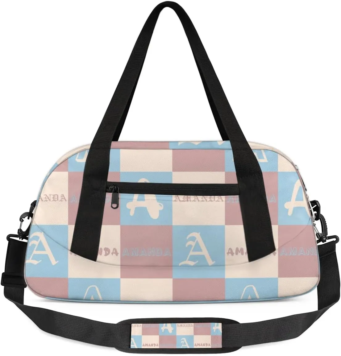 Personalized Sport Dance Bag Custom Boys Gym Bag Girls Ballet Dance Bag Customize Travel Duffle Bag with Name Overnight Weekender Bags (Blue Beige Brown)