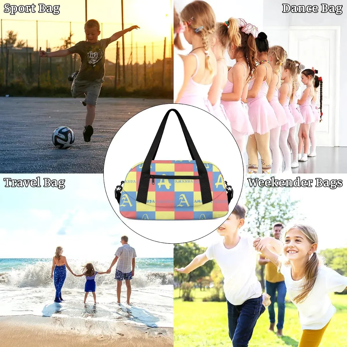 Personalized Sport Dance Bag Custom Boys Gym Bag Girls Ballet Dance Bag Customize Travel Duffle Bag with Name Overnight Weekender Bags (Blue Yellow Red)