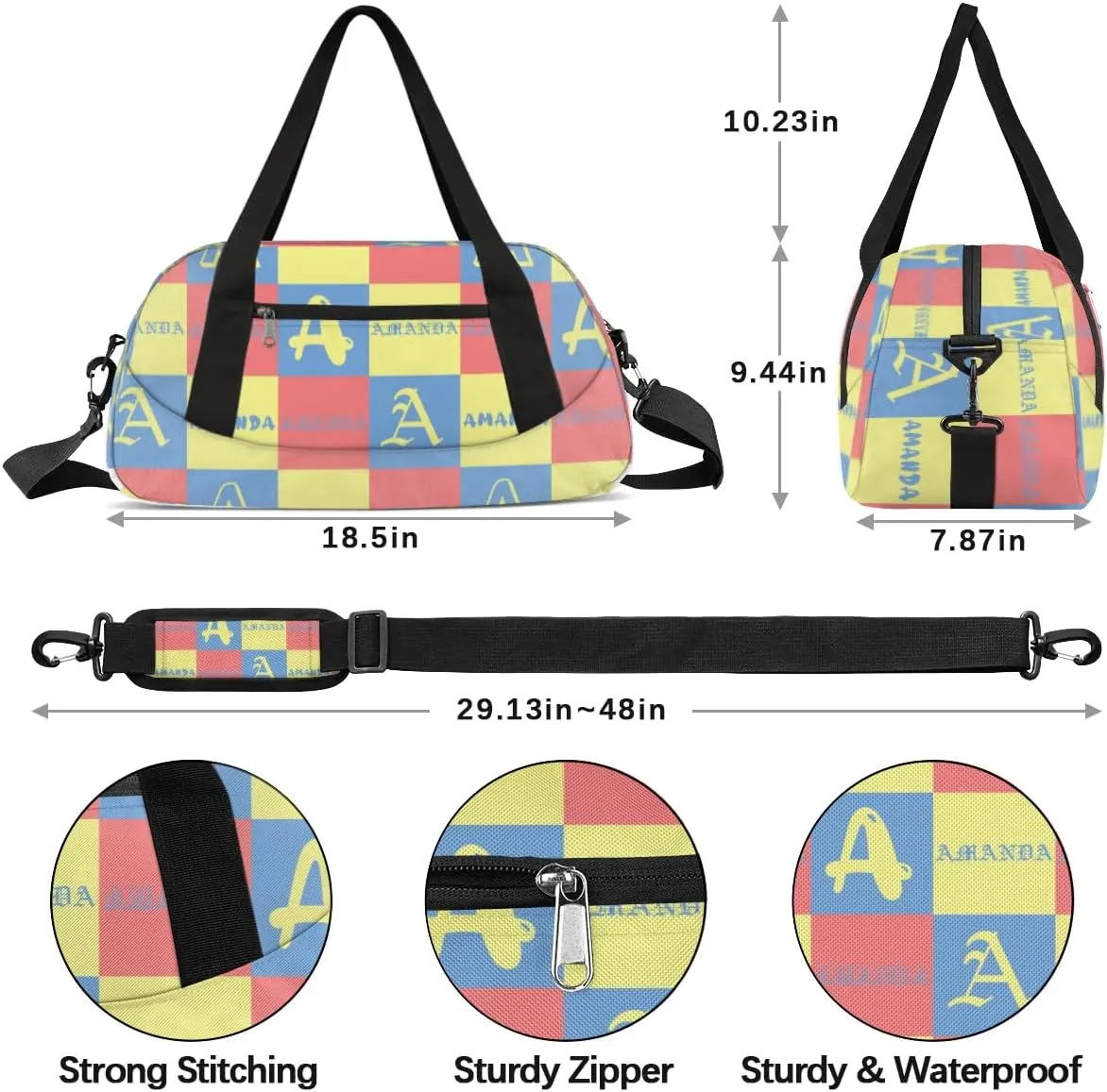 Personalized Sport Dance Bag Custom Boys Gym Bag Girls Ballet Dance Bag Customize Travel Duffle Bag with Name Overnight Weekender Bags (Blue Yellow Red)