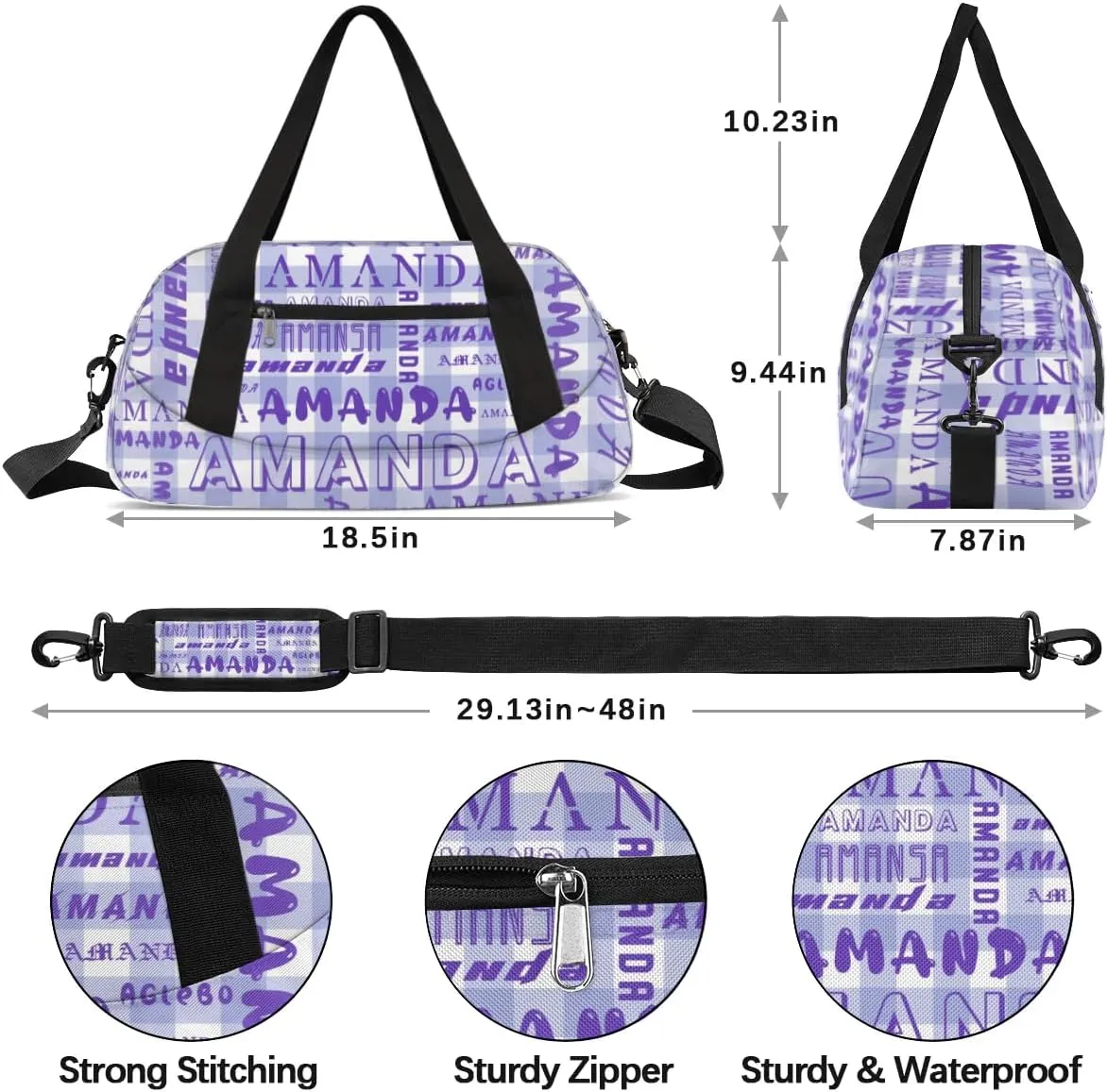 Personalized Sport Dance Bag Custom Boys Gym Bag Girls Ballet Dance Bag Customize Travel Duffle Bag with Name Overnight Weekender Bags (Indigo Grid)