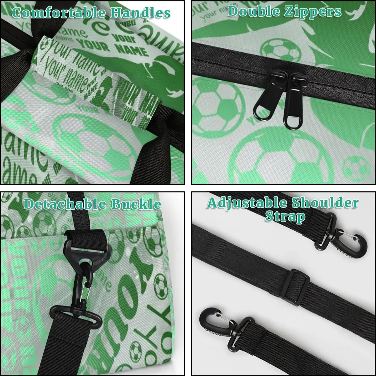 Personalized Sport Duffel Bag Name Light Green Soccer With Name Custom Overnight Bag Sleepover Bag Weekender Bags Workout Bag For Dance Ballet Gym Gymnastics Luggage Travel Bag Gift